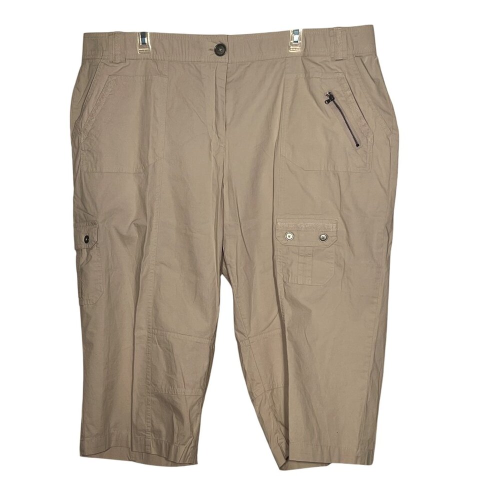 Avenue Womens Beige Cargo Capri Pants 20 Stretch Comfortable Lightweight Casual